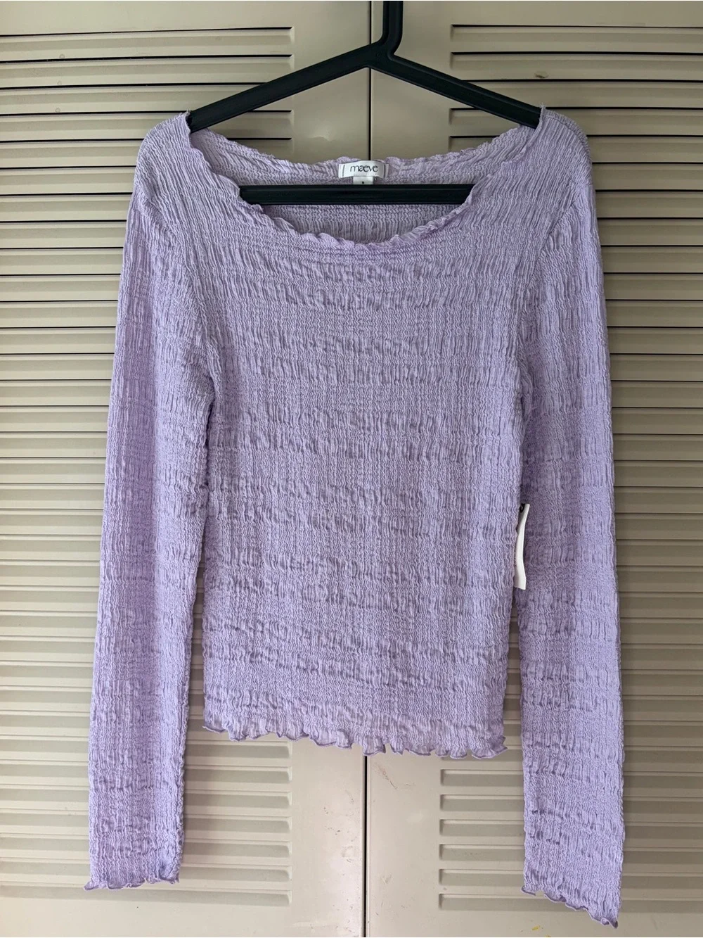NWT Anthropologie Maeve Textured Long-Sleeve Top, Lavender Purple, Size M